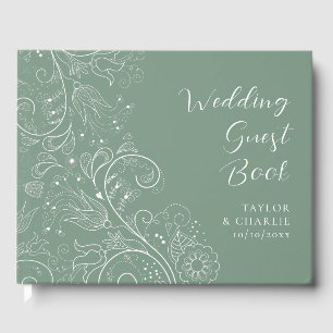 Sage Green Elegant Floral Wedding Guest Book