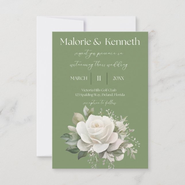Sage green elegant floral wedding invitation (Front)