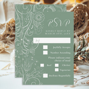 Sage Green Elegant Floral Wedding Meal Choice RSVP Card