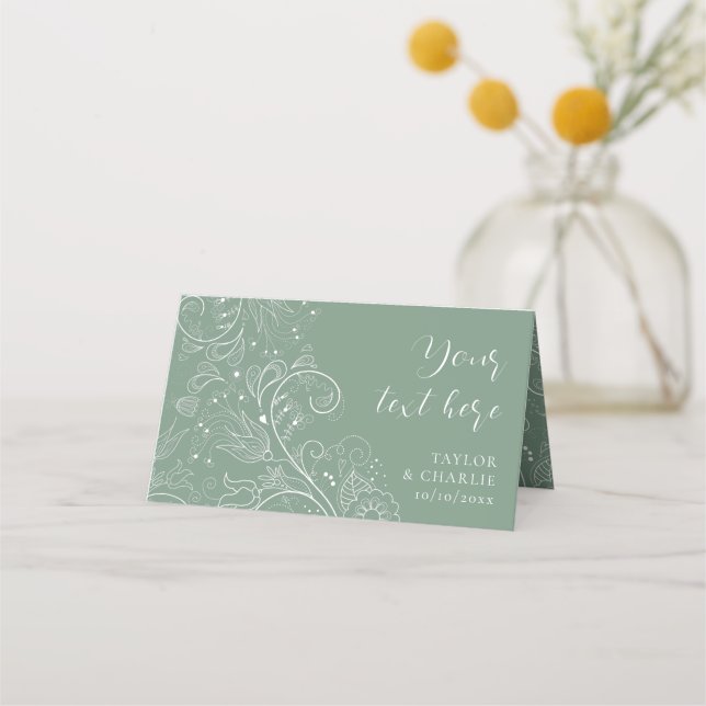 Sage Green Elegant Floral Wedding Place Card (Front)