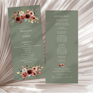 Sage Green Elegant Floral Wedding Programme