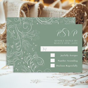 Sage Green Elegant Floral Wedding RSVP Card