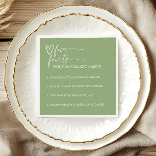 Sage Green Elegant Fun Facts Wedding Napkin