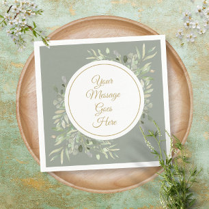 Sage Green Elegant Gold Script Greenery Napkin