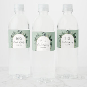 Sage Green Elegant Greenery Foliage wedding Water Bottle Label