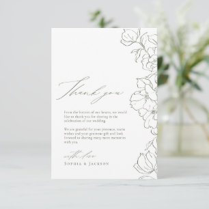 Sage Green Elegant hand drawn floral wedding Thank You Card