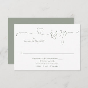 Sage Green Elegant Heart Script RSVP Card