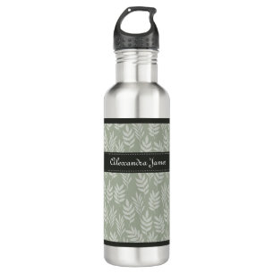 Sage Green Elegant Leaves Pattern With Name 710 Ml Water Bottle