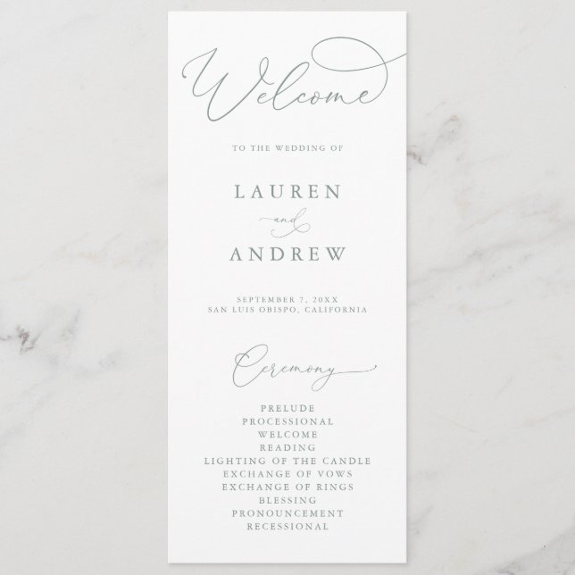 Sage Green Elegant Minimalist Boho Wedding Programme (Front)