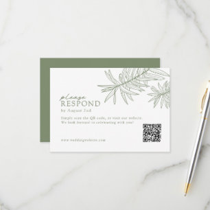 Sage Green Elegant Minimalist Botanical QR Code  RSVP Card