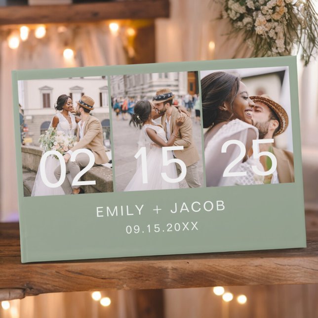 Sage Green Elegant Minimalist Photo Chic Wedding Guest Book (Creator Uploaded)