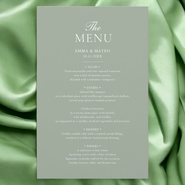 Sage Green Elegant Minimalist Wedding Menu (Creator Uploaded)