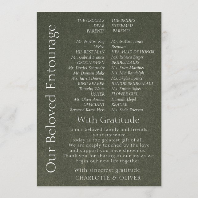 Sage Green Elegant Minimalist Wedding Program Card (Back)