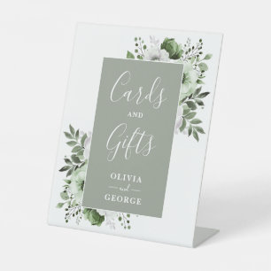 Sage Green Elegant Modern Floral Cards And Gifts Pedestal Sign