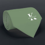 Sage Green Elegant Monogram   Name One-Sided Tie<br><div class="desc">An elegant One-sided necktie featuring a bold white monogram across a Sage Green background. On top of this monogram sits your first or last name spelled out in all capitals. Over 40 unique colours are available in both one-sided and two-sided versions. You can browse them by clicking the collection link....</div>
