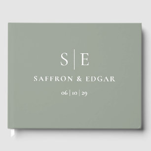 Sage Green Elegant Monogram Wedding Guest Book