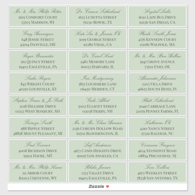Sage Green Elegant Script 24 Wedding Guest Address (Sheet)