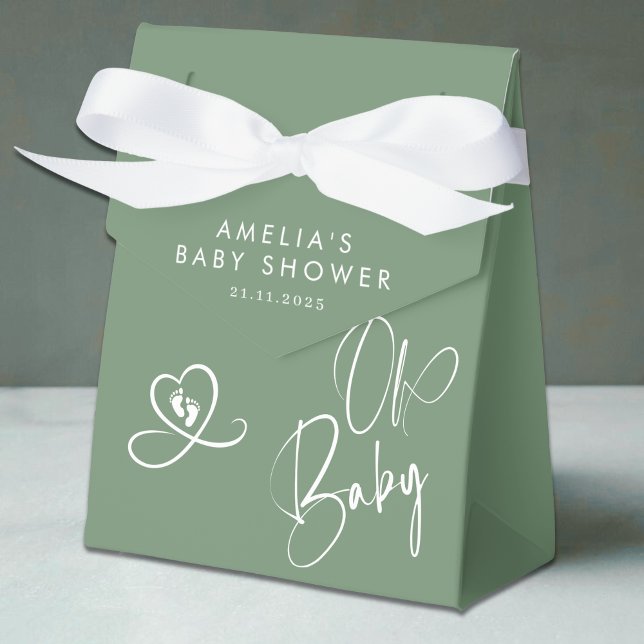 Sage Green Elegant Script Baby Shower Favour Box (Creator Uploaded)