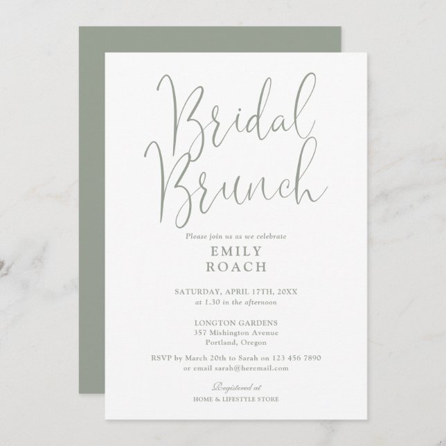 Sage Green Elegant Script Bridal Bunch Shower Invitation (Front/Back)