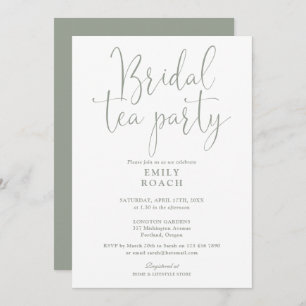 Sage Green Elegant Script Bridal Tea Party Shower Invitation