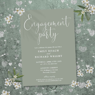 Sage Green Elegant Script Engagement Party Invitation