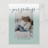 Sage Green Elegant Script Family Photo Greetings