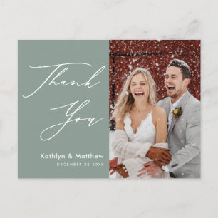 Sage Green Elegant Script Modern Wedding Thank You Postcard