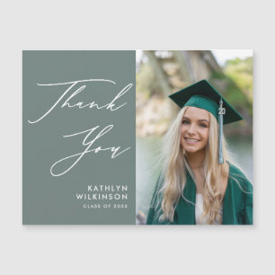 Sage Green Elegant Script Photo GRAD Thank You