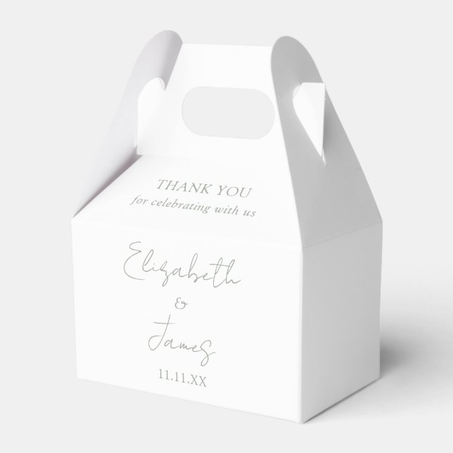 Sage Green Elegant Script Wedding Thank You Favour Box (Front Side)