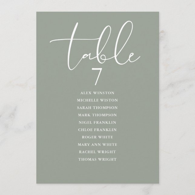 Sage Green Elegant Seating Plan Table Number (Front)