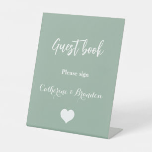 Sage Green Elegant Signature Script Guest Book Pedestal Sign