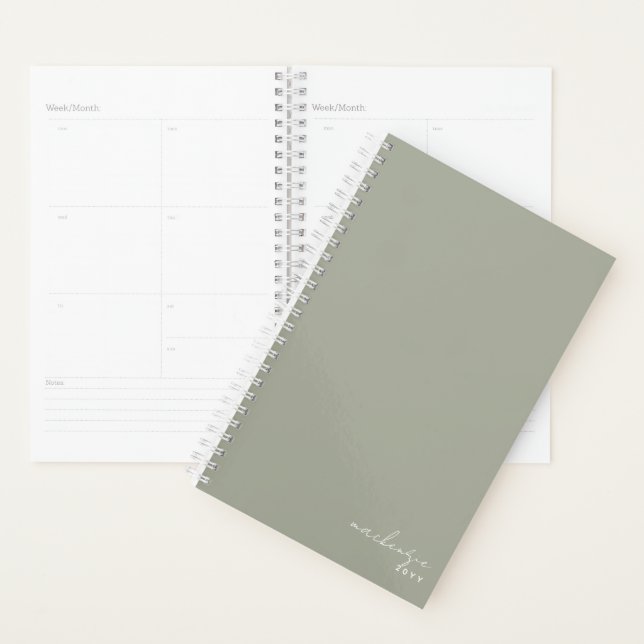 Sage Green Elegant Simple Minimalist Personalised Planner (Display)