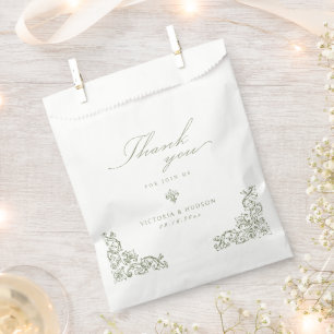 Sage Green Elegant Vintage Script Thank You Favour Bags