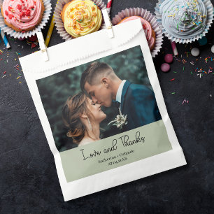 Sage Green Elegant Wedding Love and Thanks Photo Favour Bags