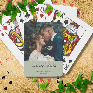 Sage Green Elegant Wedding Love and Thanks Photo Playing Cards