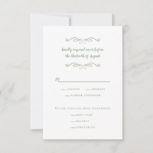 Sage Green Elegant Wedding Meal Minimalist RSVP Card