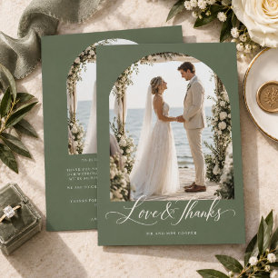 Sage Green Elegant Wedding Photo Thank You Card