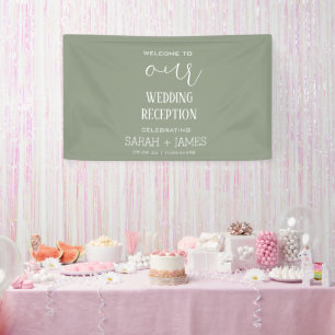 Sage Green Elegant Wedding Reception Welcome Banner