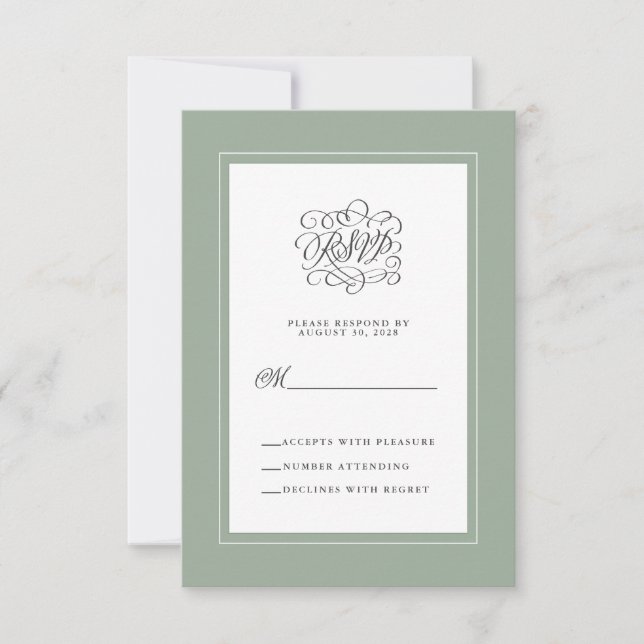Sage Green Elegant Wedding Reply Chic Enclosure RSVP Card (Front)