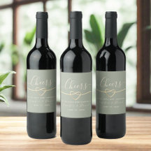 Sage Green Elegant Wedding Wine Bottle Label