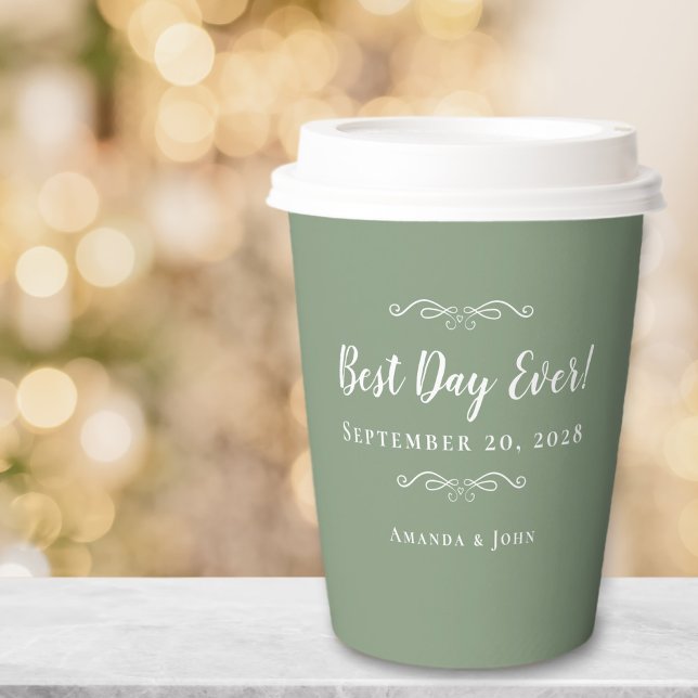 Sage Green Elegant Weddings Best Day Ever Trendy Paper Cups (Creator Uploaded)