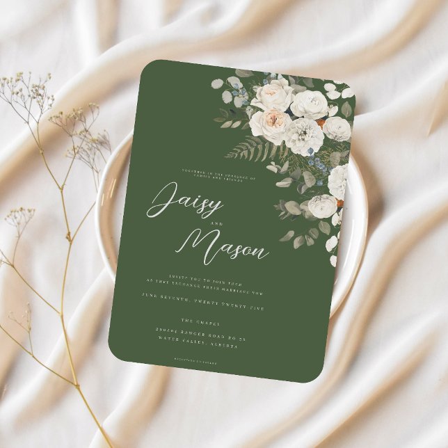 Sage Green– Elegant White Floral Botanical wedding Invitation (Creator Uploaded)
