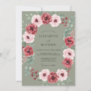 Sage Green Elegant Winter Wedding Invitation