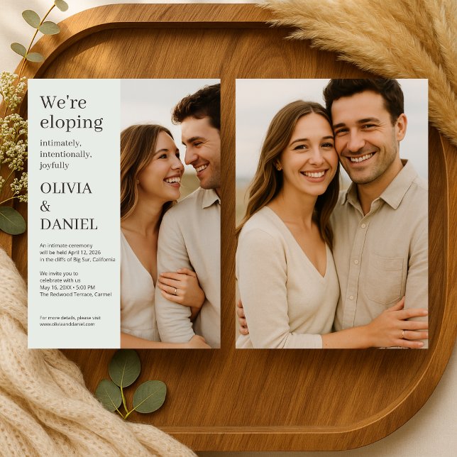 Sage Green Elopement Minimal Photo  Invitation (Creator Uploaded)