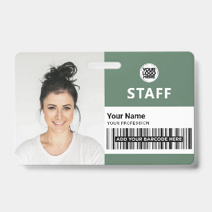 Sage Green Employee Business Photo Staff ID Badge