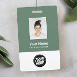 Sage Green Employee Photo, Logo, Name ID Badge<br><div class="desc">Easily personalise this Black and White Custom Employee Name Badge with Photo, Scan Bar Code and business logo. A simple business design in dark sage green and white standard colours fully customisable in front and back sizes, sans-serif basic and modern fonts and a professional and clear look. Avaiable with lanyard,...</div>