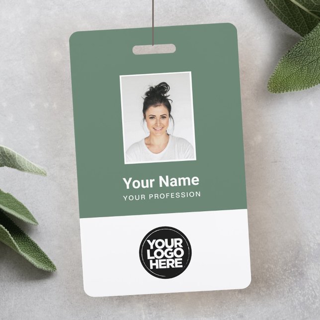 Sage Green Employee Photo, Logo, Name ID Badge (Creator Uploaded)