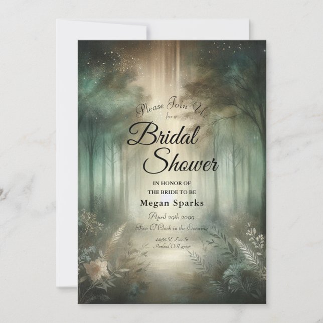 Sage Green Enchanted Forest Radiance Bridal Shower Invitation (Front)
