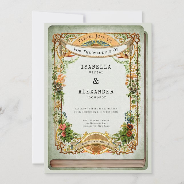 Sage Green Enchantment Library Storybook Garden Invitation (Front)