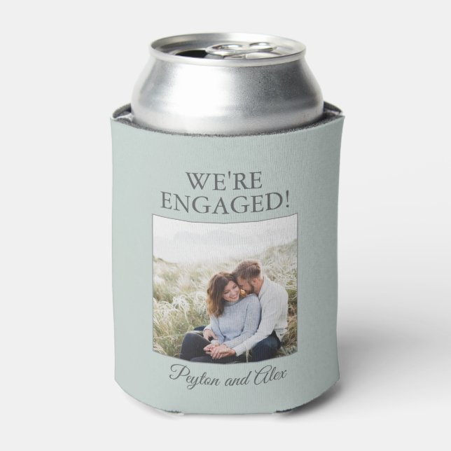 Sage Green Engagement Party Photo We're Engaged Can Cooler (Can Front)